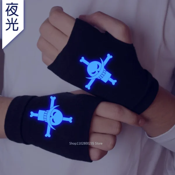 Anime One Piece Luminous Gloves Monkey D Luffy Wrist Cosplay Fingerless Fluorescence Skeleton Pirate Gloves Accessories Gift