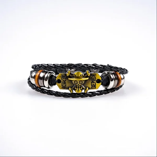 Anime One Piece Straw hat Skull bracelet Leather braided alloy bracelet Popular couples jewelry holiday gifts