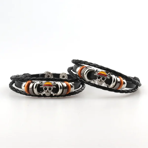 Anime One Piece Straw hat Skull bracelet Leather braided alloy bracelet Popular couples jewelry holiday gifts