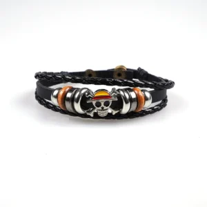 Anime One Piece Straw hat Skull bracelet Leather braided alloy bracelet Popular couples jewelry holiday gifts