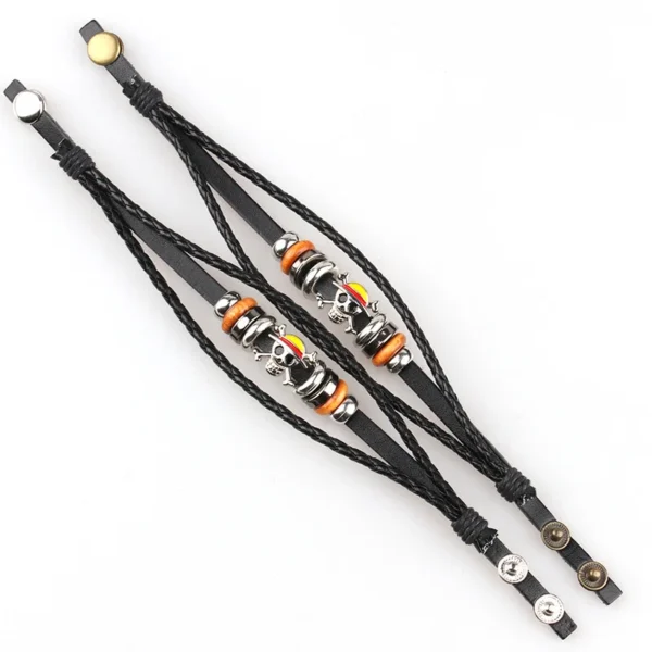 Anime One Piece Straw hat Skull bracelet Leather braided alloy bracelet Popular couples jewelry holiday gifts