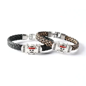 Anime One Piece Straw hat Skull bracelet Leather braided alloy bracelet Popular couples jewelry holiday gifts