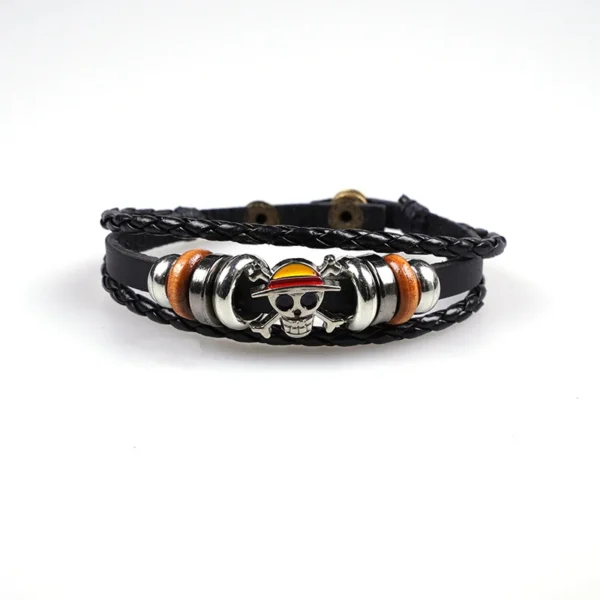 Anime One Piece Straw hat Skull bracelet Leather braided alloy bracelet Popular couples jewelry holiday gifts