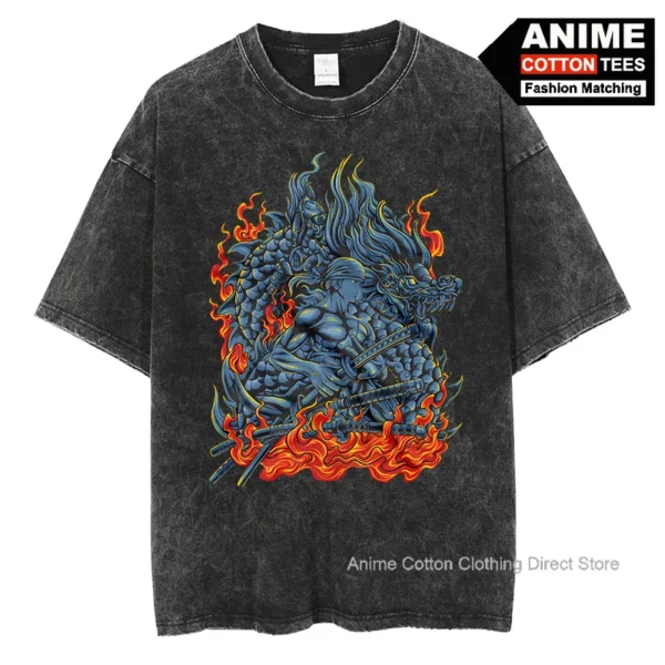 Anime One Piece Zoro T Shirt y2k Harajuku High Street Fashion Men Women's T-shirt Vintage Cotton Oversized Loose Casual Tees