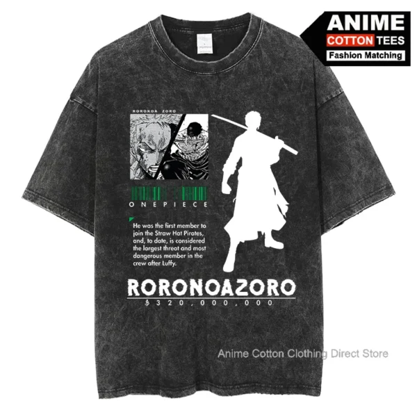 Anime One Piece Zoro T Shirt y2k Harajuku High Street Fashion Men Women's T-shirt Vintage Cotton Oversized Loose Casual Tees