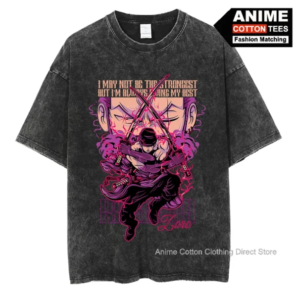 Anime One Piece Zoro T Shirt y2k Harajuku High Street Fashion Men Women's T-shirt Vintage Cotton Oversized Loose Casual Tees