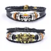 Anime One-piece Bracelet Men's Action Figure Luffy Skull Straight Hat Punk Black Leather Woven Brass Cosplay Accessories Gifts