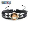 Anime One-piece Bracelet Men's Action Figure Luffy Skull Straight Hat Punk Black Leather Woven Brass Cosplay Accessories Gifts
