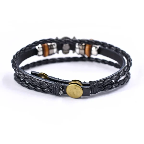 Anime One-piece Bracelet Men's Action Figure Luffy Skull Straight Hat Punk Black Leather Woven Brass Cosplay Accessories Gifts