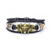 Anime One-piece Bracelet Men's Action Figure Luffy Skull Straight Hat Punk Black Leather Woven Brass Cosplay Accessories Gifts