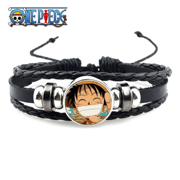 Anime One-piece Bracelet Men's Action Figure Luffy Skull Straight Hat Punk Black Leather Woven Brass Cosplay Accessories Gifts