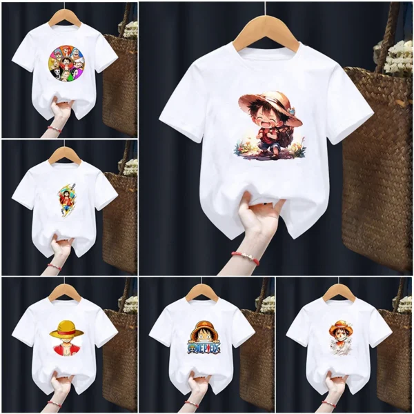 Cartoon Anime One Piece Printed Children T-Shirt Kid Girl Boy Fashion Y2K
