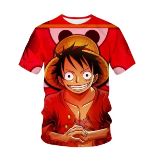 Children's One Piece Cartoon Luffy Boys' Printed Children's Girls' Harajuku T-shirt Summer Children's Short Sleeved 3D T-shirt
