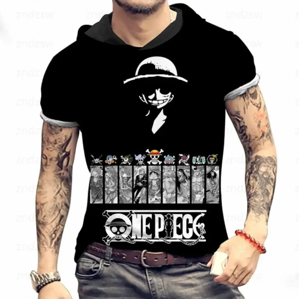 High Quality Men's Hooded T-Shirt T-shirts One Piece Harajuku Style Trend Clothing Piece Oversized Fashion 2024 Y2k T-Shirt 3XL