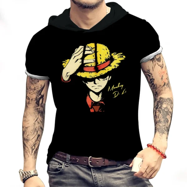 High Quality Men's Hooded T-Shirt T-shirts One Piece Harajuku Style Trend Clothing Piece Oversized Fashion 2024 Y2k T-Shirt 3XL