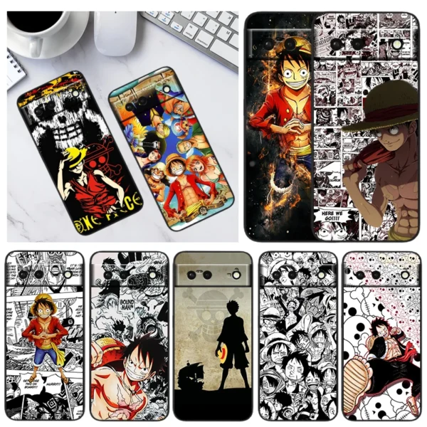 One Piece Animation Cartoon Phone Case For Google Pixel 8 7 6 Pro 6A 5A 5 4 4A XL 5G Black Shell Soft Cover Fundas Coque Capa
