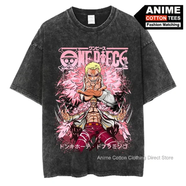 One Piece Doflamingo T Shirt Anime Print Clothes y2k Harajuku Hip Hop Streetwear Tops For Unisex Oversized Vintage Cotton Tees