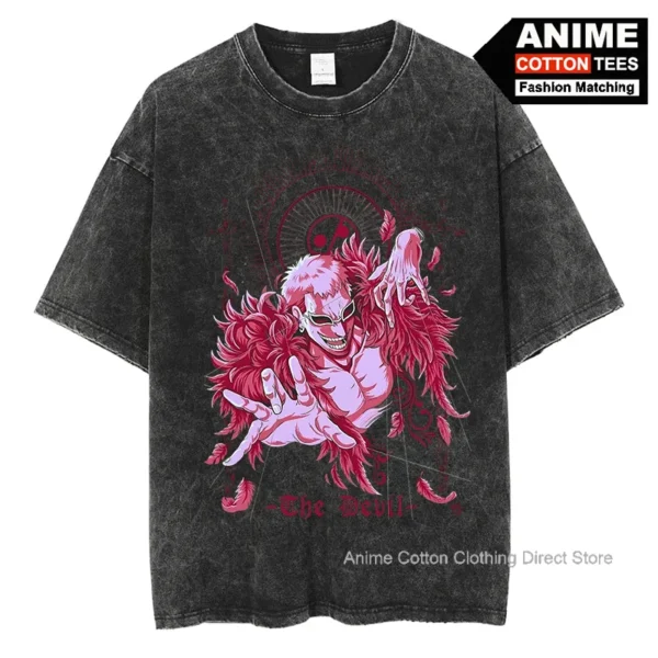 One Piece Doflamingo T Shirt Anime Print Clothes y2k Harajuku Hip Hop Streetwear Tops For Unisex Oversized Vintage Cotton Tees
