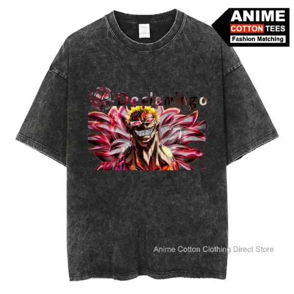 One Piece Doflamingo T Shirt Anime Print Clothes y2k Harajuku Hip Hop Streetwear Tops For Unisex Oversized Vintage Cotton Tees