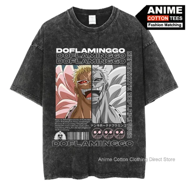 One Piece Doflamingo T Shirt Anime Print Clothes y2k Harajuku Hip Hop Streetwear Tops For Unisex Oversized Vintage Cotton Tees