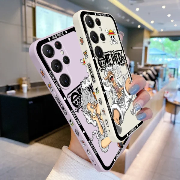 One Piece Luffy Cartoon Liquid Left Rope For Samsung Galaxy S24 S23 S22 S21 S20 FE S10 Ultra Plus Lite 5G Cover Phone Case