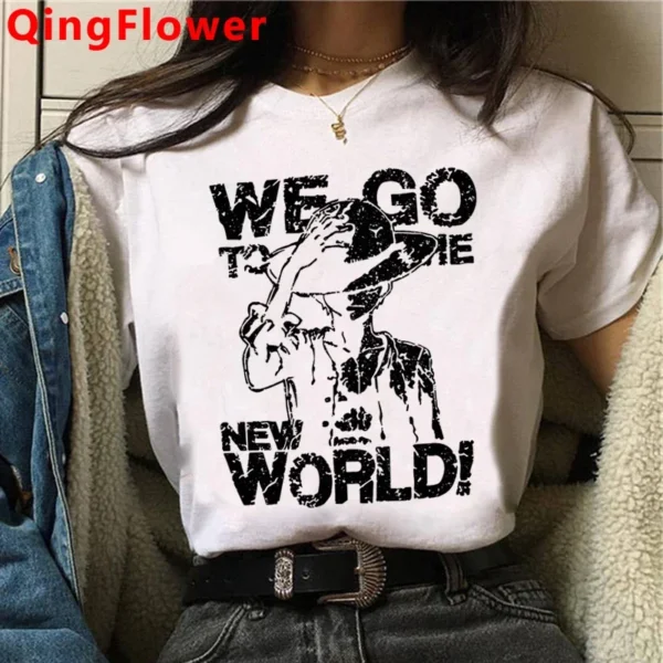 One Piece Luffy Zoro clothes female streetwear couple clothes aesthetic graphic tees women top tees white t shirt streetwear