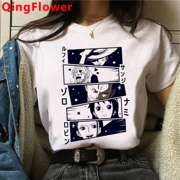 One Piece Luffy Zoro clothes female streetwear couple clothes aesthetic graphic tees women top tees white t shirt streetwear
