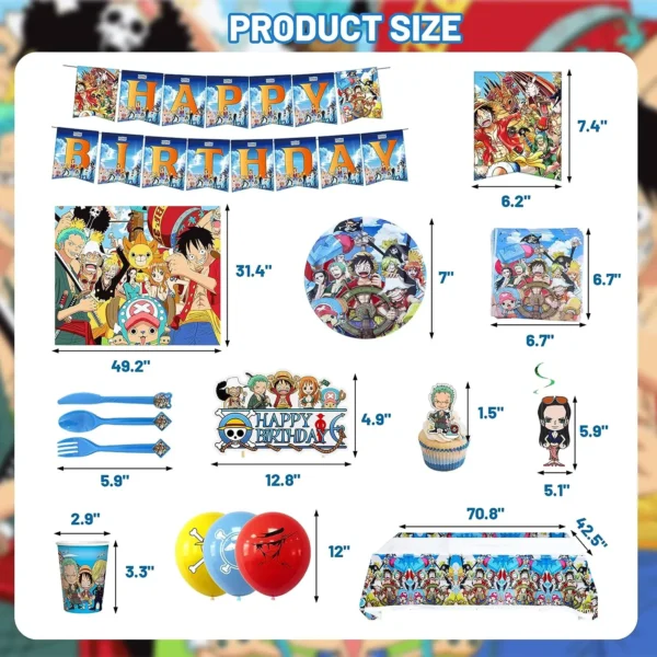 One Piece Party Decorations Luffy Balloon Gear 5 Party Favors Disposable Party Tableware Tablecloths Plates Cups Cartoon Figure