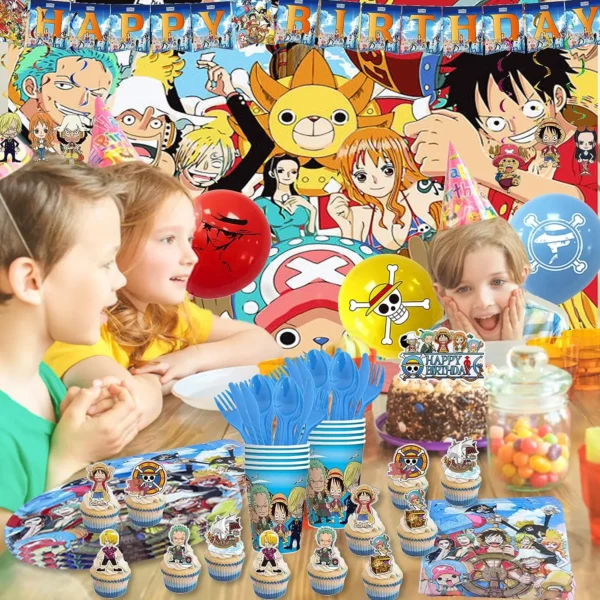 One Piece Party Decorations Luffy Balloon Gear 5 Party Favors Disposable Party Tableware Tablecloths Plates Cups Cartoon Figure