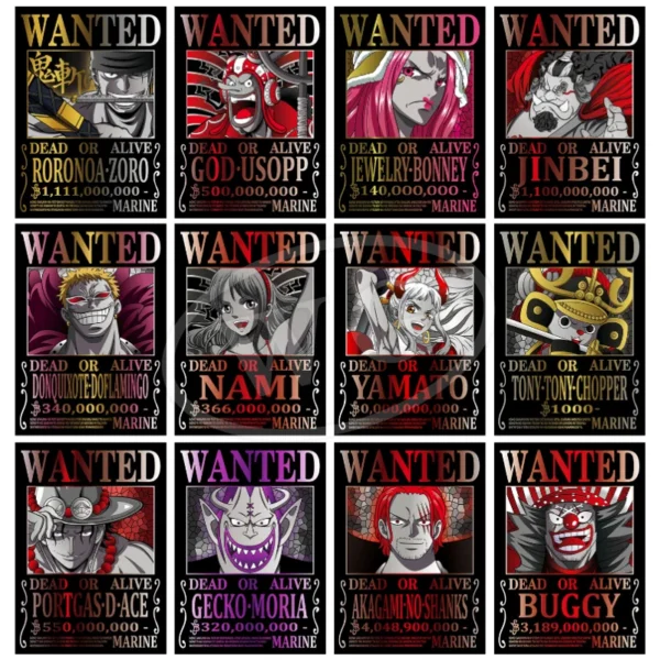 One Piece Pastable Canvas Painting Anime Figure Luffy All Characters WANTED HD Print Picture for Bedroom Wall Decoration Poster