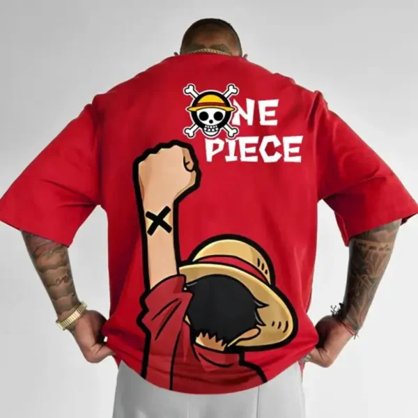 Oversized Summer One Piece Luffy Zoro Anime Personality Print Heavyweight T-Shirt Handsome Cartoon Men's and Women's T-Shirt