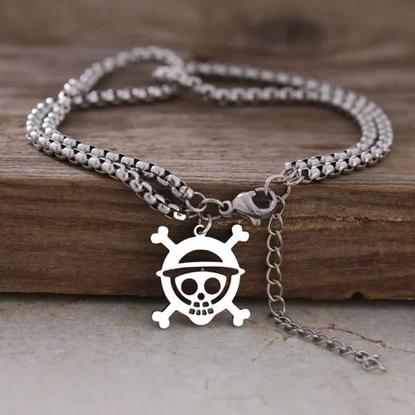 Stainless Steel Bracelets Anime Straw Hat Skull Face Fashion Double Chain Hip Hop Goth Bracelet For Women Jewelry Gift One Piece