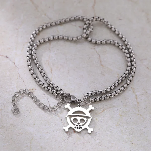 Stainless Steel Bracelets Anime Straw Hat Skull Face Fashion Double Chain Hip Hop Goth Bracelet For Women Jewelry Gift One Piece