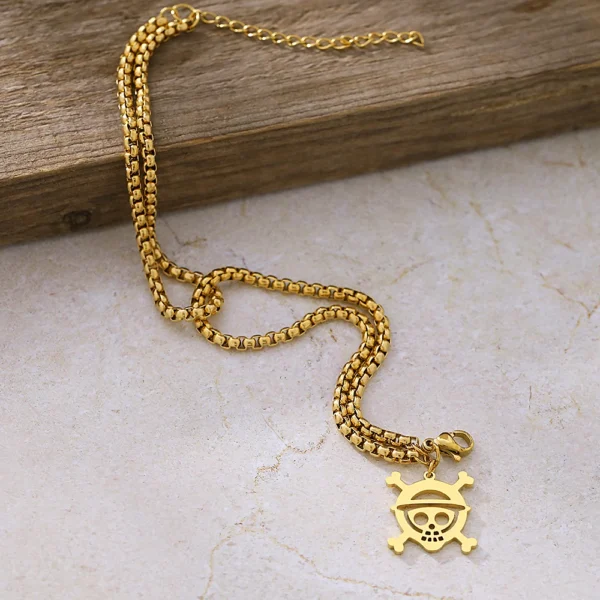 Stainless Steel Bracelets Anime Straw Hat Skull Face Fashion Double Chain Hip Hop Goth Bracelet For Women Jewelry Gift One Piece