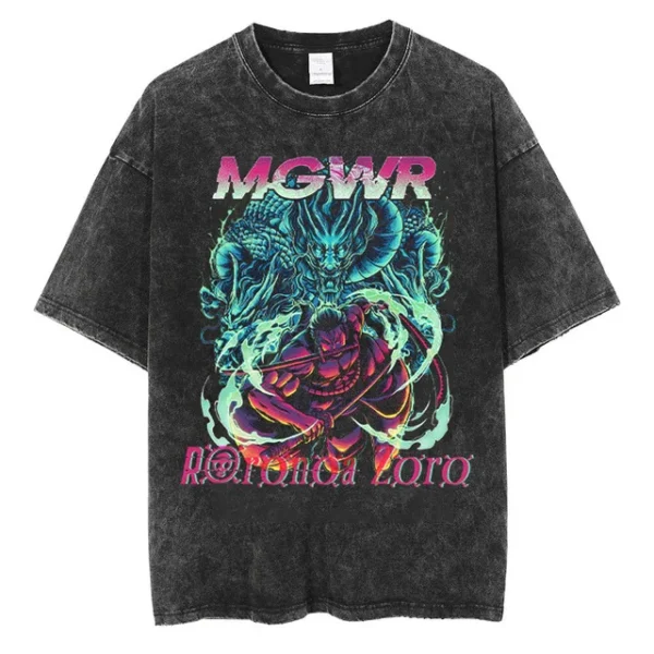 Youth men ONE PIECE Faded Vintage T Shirts Anime Character Print Cosplay Mineral Wash Shirt Nika Luffy Graphic Hipster Shirt
