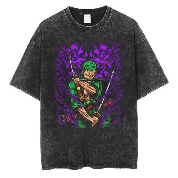 Youth men ONE PIECE Faded Vintage T Shirts Anime Character Print Cosplay Mineral Wash Shirt Nika Luffy Graphic Hipster Shirt