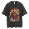 Youth men ONE PIECE Faded Vintage T Shirts Anime Character Print Cosplay Mineral Wash Shirt Nika Luffy Graphic Hipster Shirt