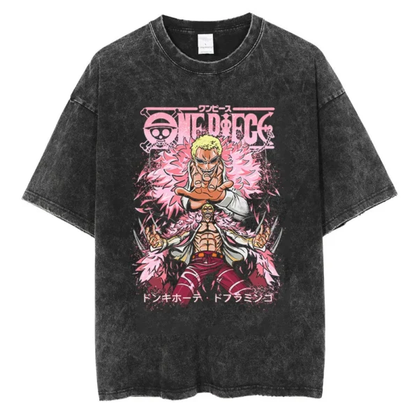 Youth men ONE PIECE Faded Vintage T Shirts Anime Character Print Cosplay Mineral Wash Shirt Nika Luffy Graphic Hipster Shirt